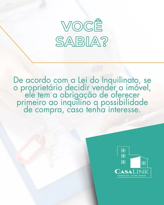 Se o proprietário decidir vender o imóvel, ele precisa primeiro oferecer a oportunidade de compra para o inquilino, de acordo com a Lei do Inquilinato